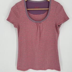 Boden Top Women’s 16 Gray & Pink Striped Short Sleeve NormCore Cotton